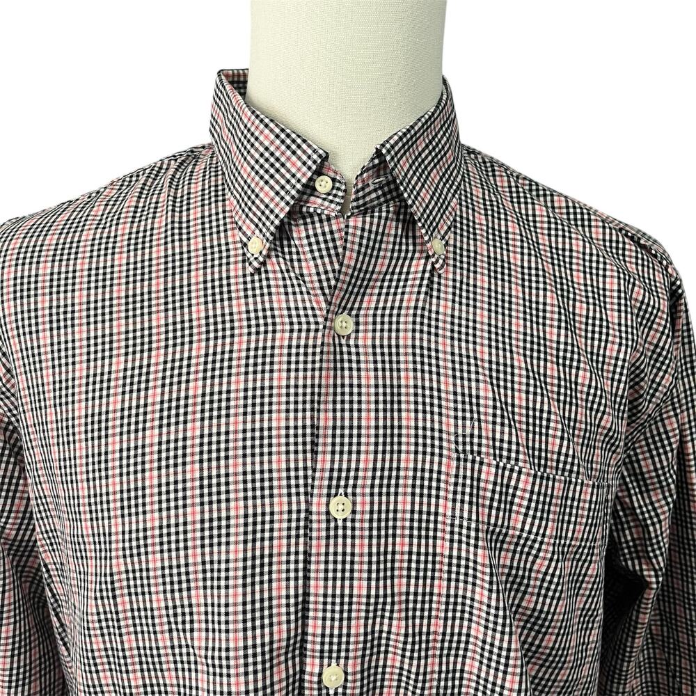 Peter Millar Men Black White Red Plaid 100% Cotton Button Down Shirt Sz L Preppy